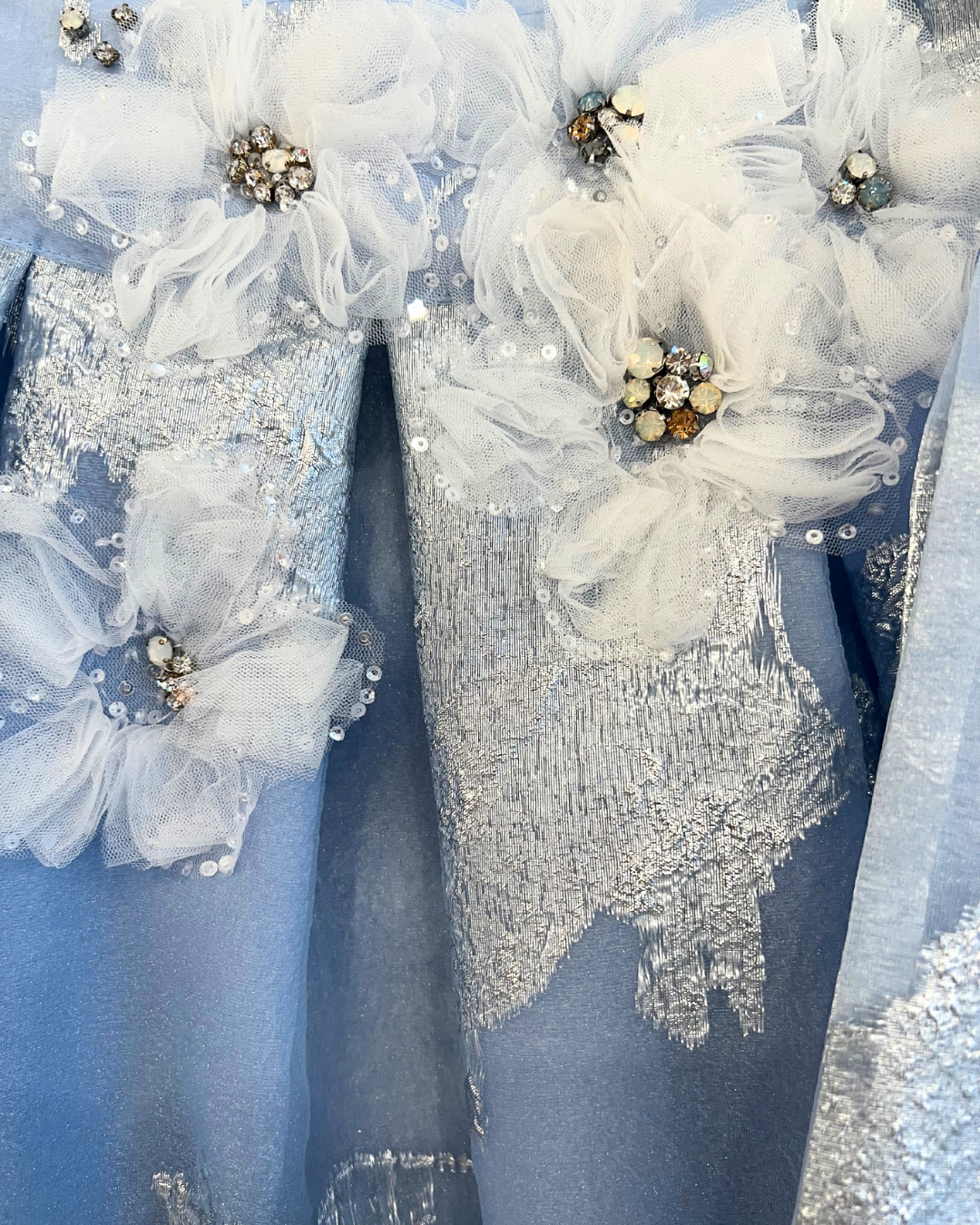 Blue Silk Wrap Skirt with Silver Embellishment