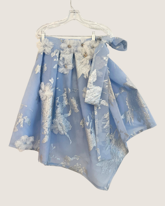Blue Silk Wrap Skirt with Silver Embellishment