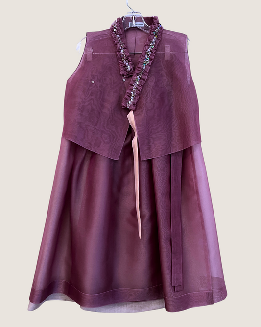 Hand-beaded jeogori with layered pants and skirt