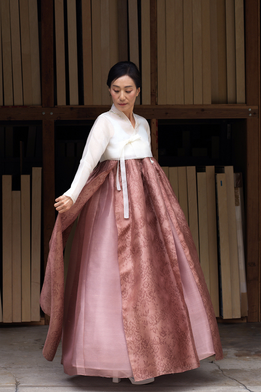 Hand beaded jeogori and double layered paneled skirt