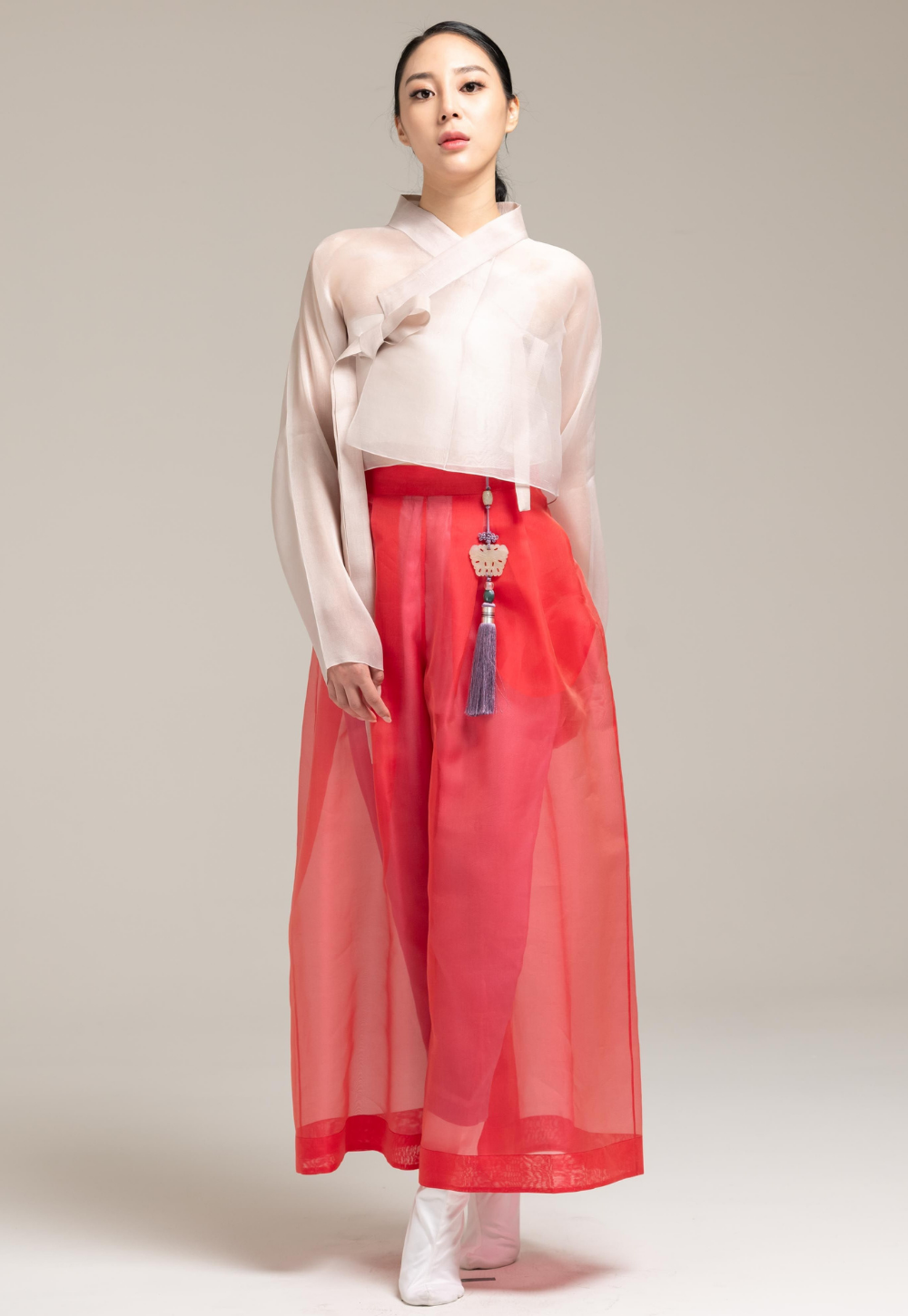 Semi-transparent Long-Sleeved Jeogori Jacket (Cream)