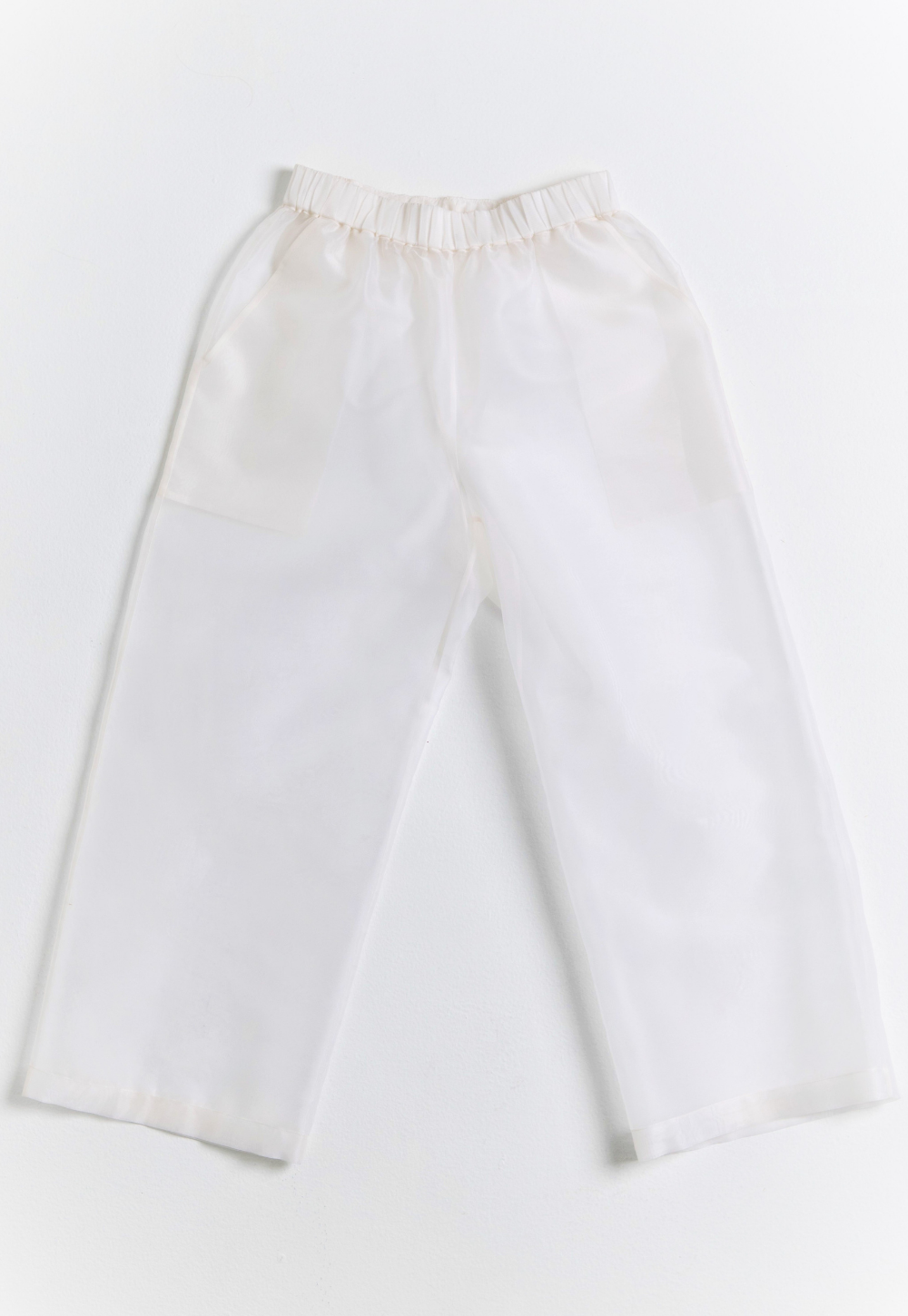 Transparency Stretch-Waist Silk Pants (With Pockets)
