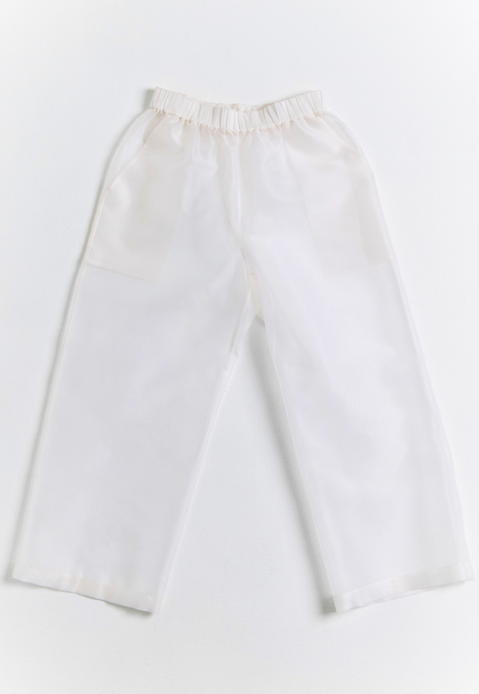 Transparency Stretch-Waist Silk Pants (With Pockets)