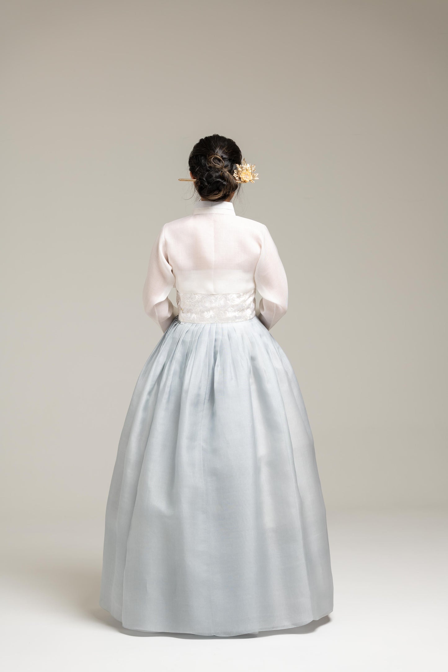 Soft Blue Silk Hanbok with Embroidery