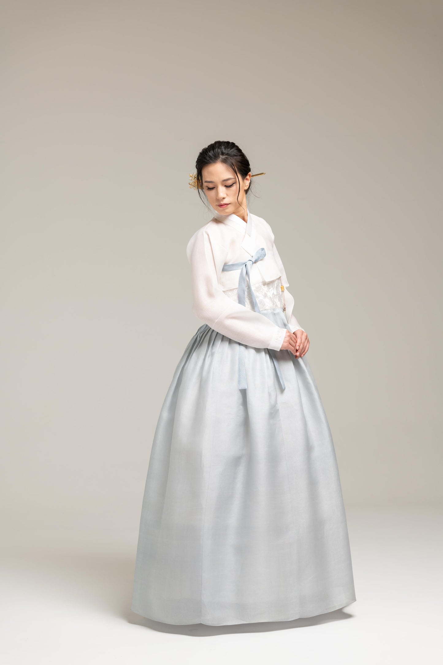Soft Blue Silk Hanbok with Embroidery