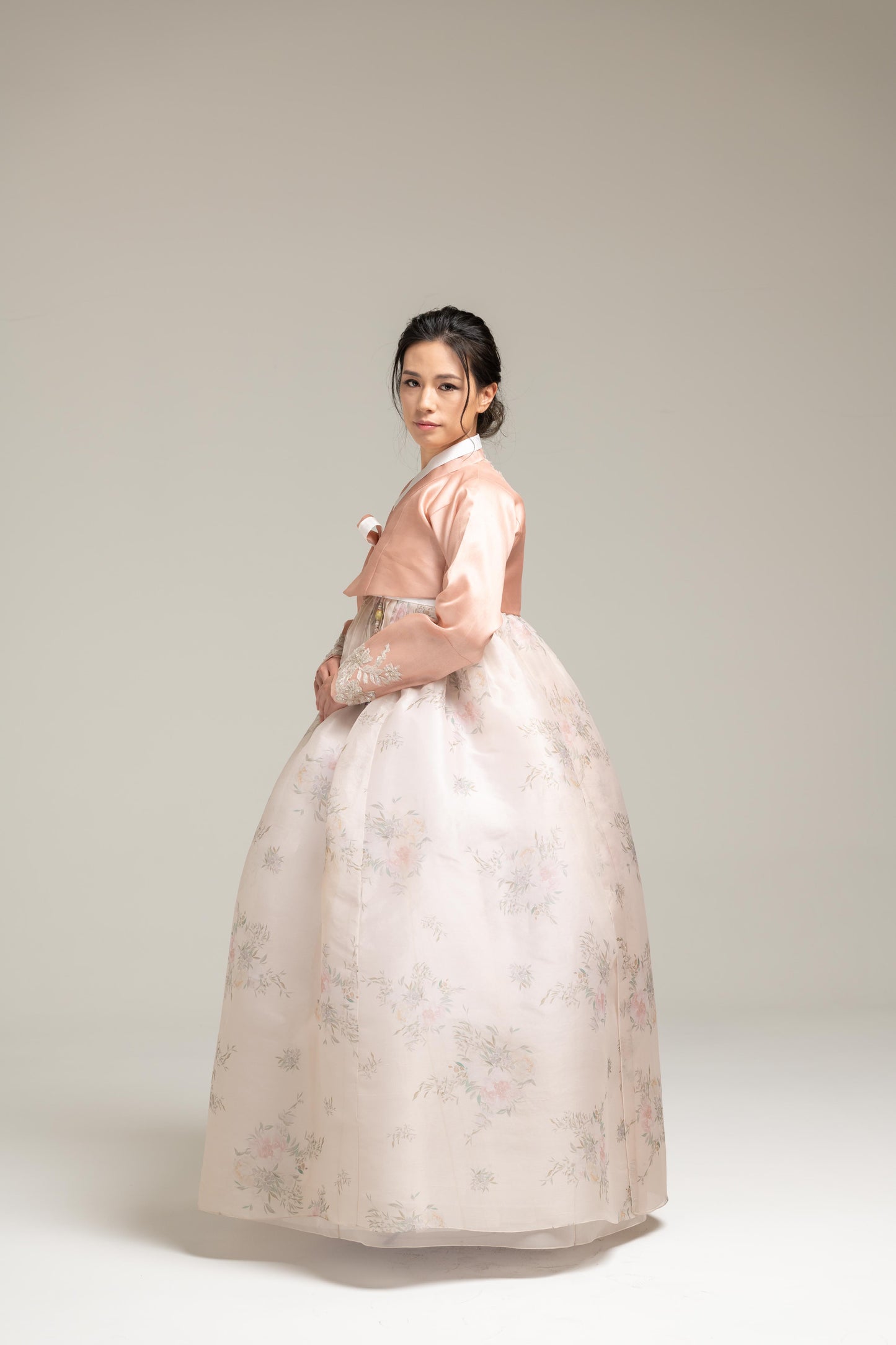 Lace Jeogori & Flower Print Skirt
