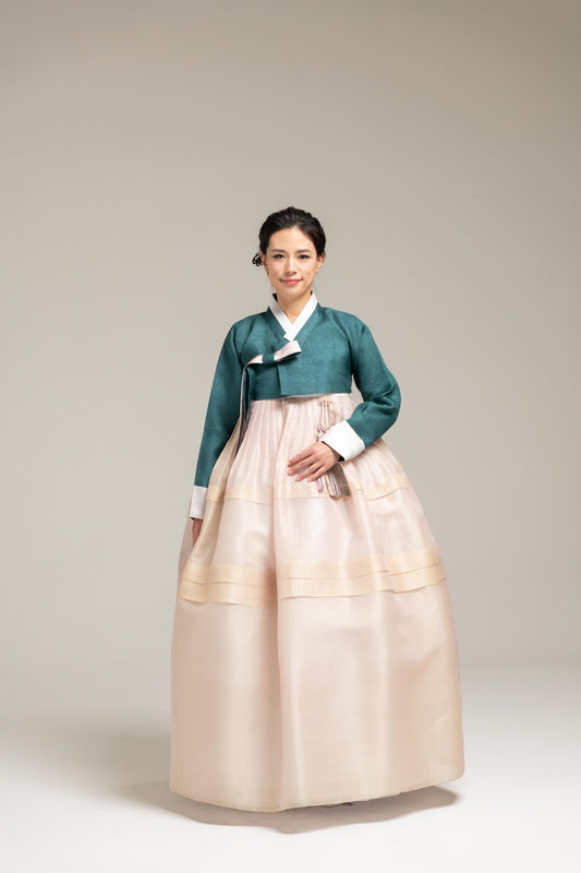 Teal Jeogori & Pleated Skirt