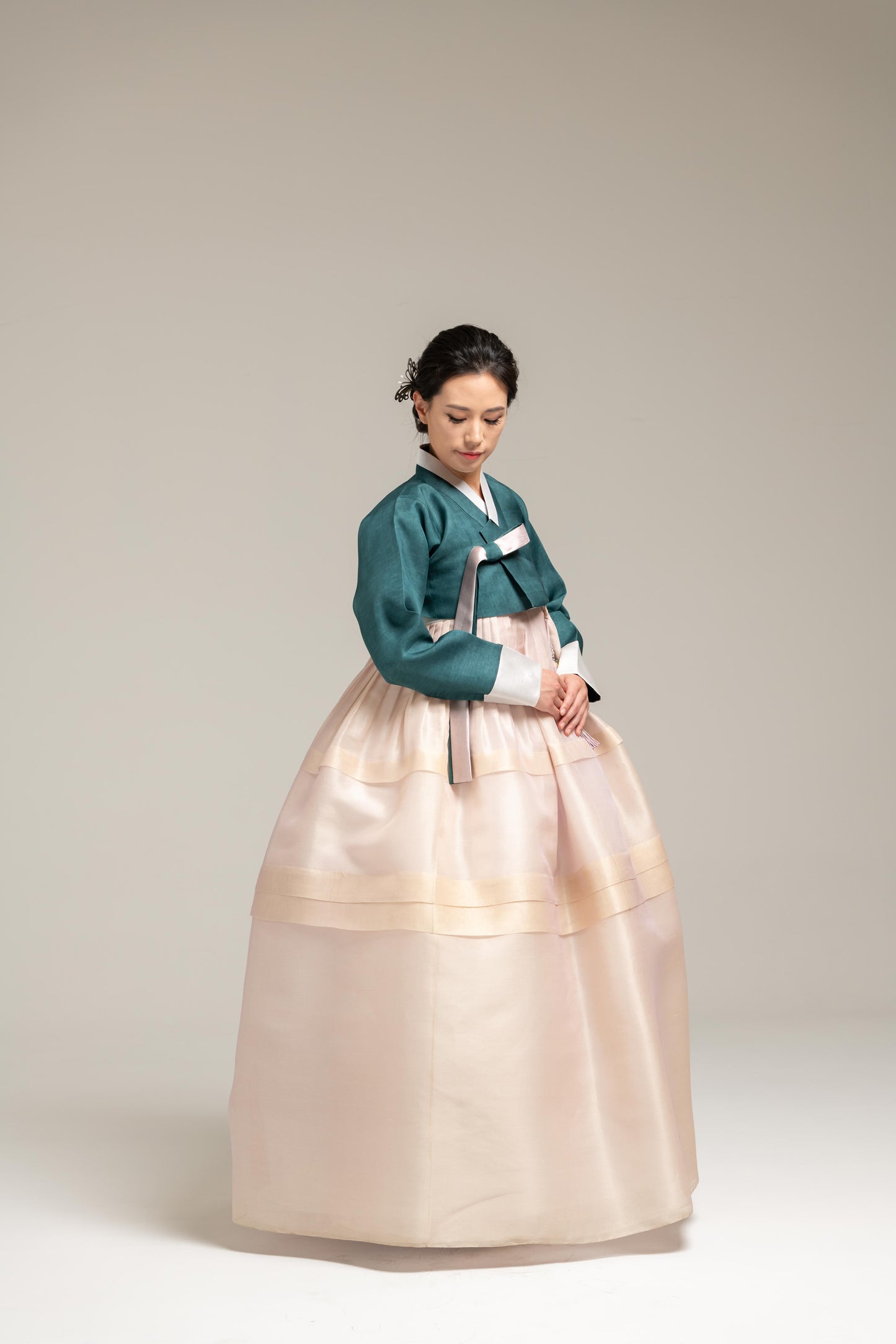 Teal Jeogori & Pleated Skirt