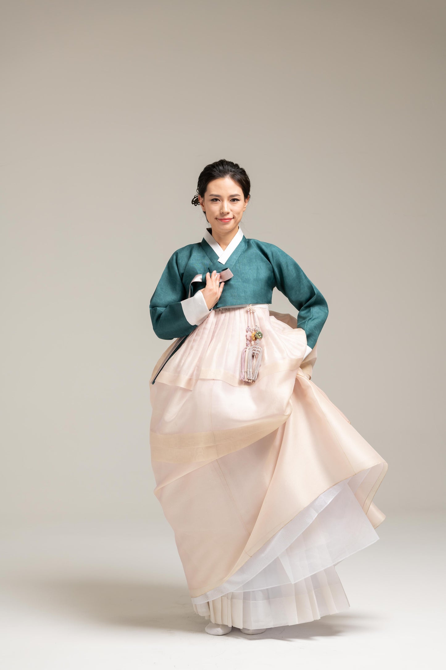 Teal Jeogori & Pleated Skirt