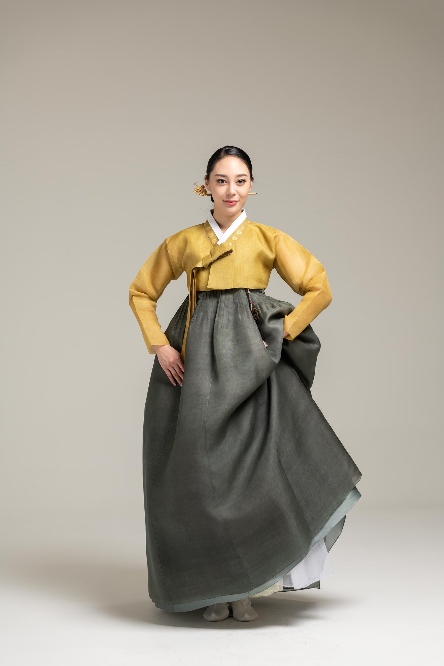 Gold Jeogori & Olive Queen's Skirt
