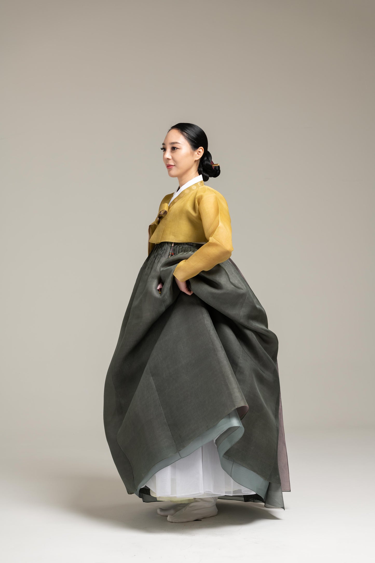 Gold Jeogori & Olive Queen's Skirt