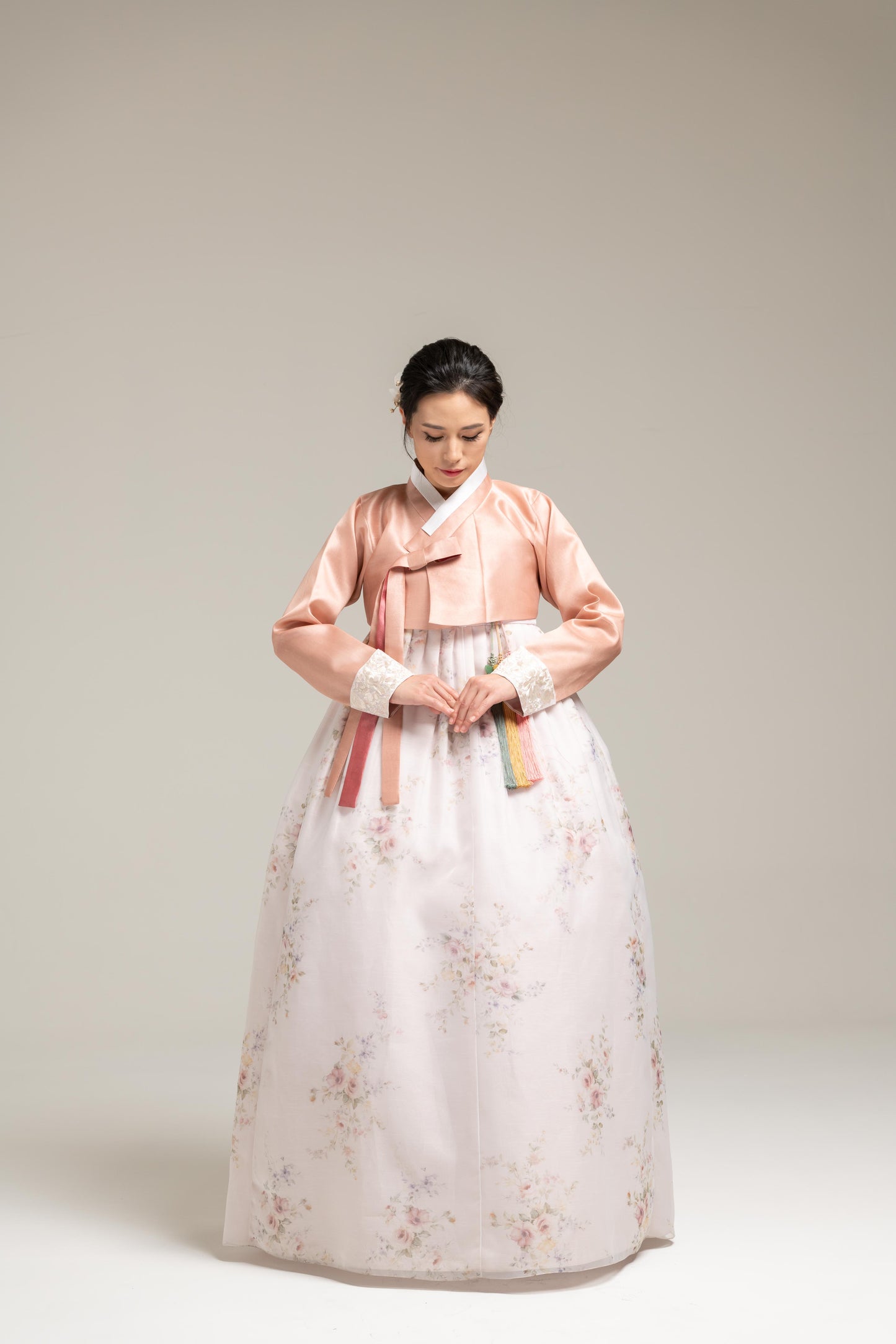 Peach Myungju Jeogori & Flower Patterned Dress