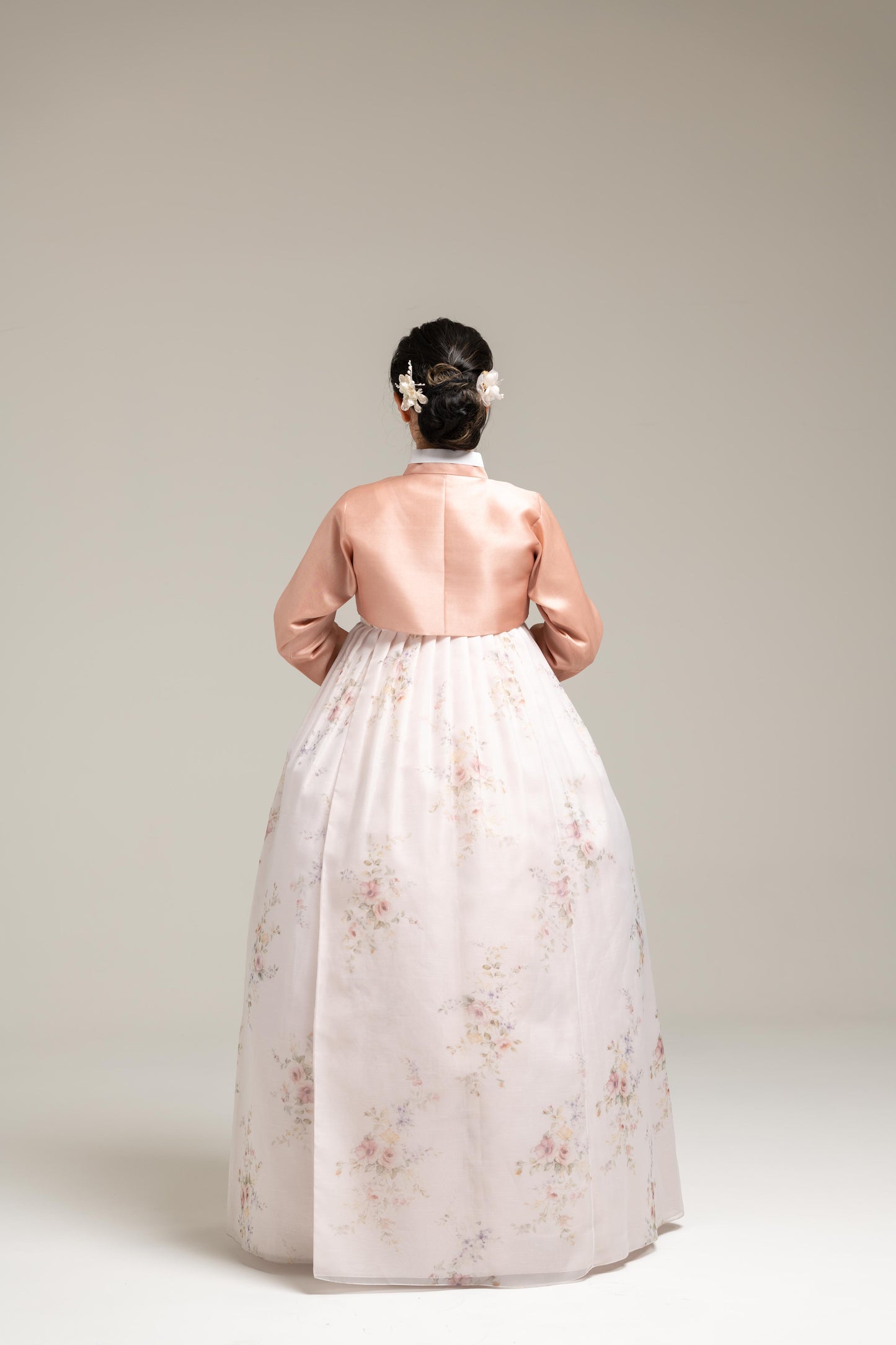 Peach Myungju Jeogori & Flower Patterned Dress