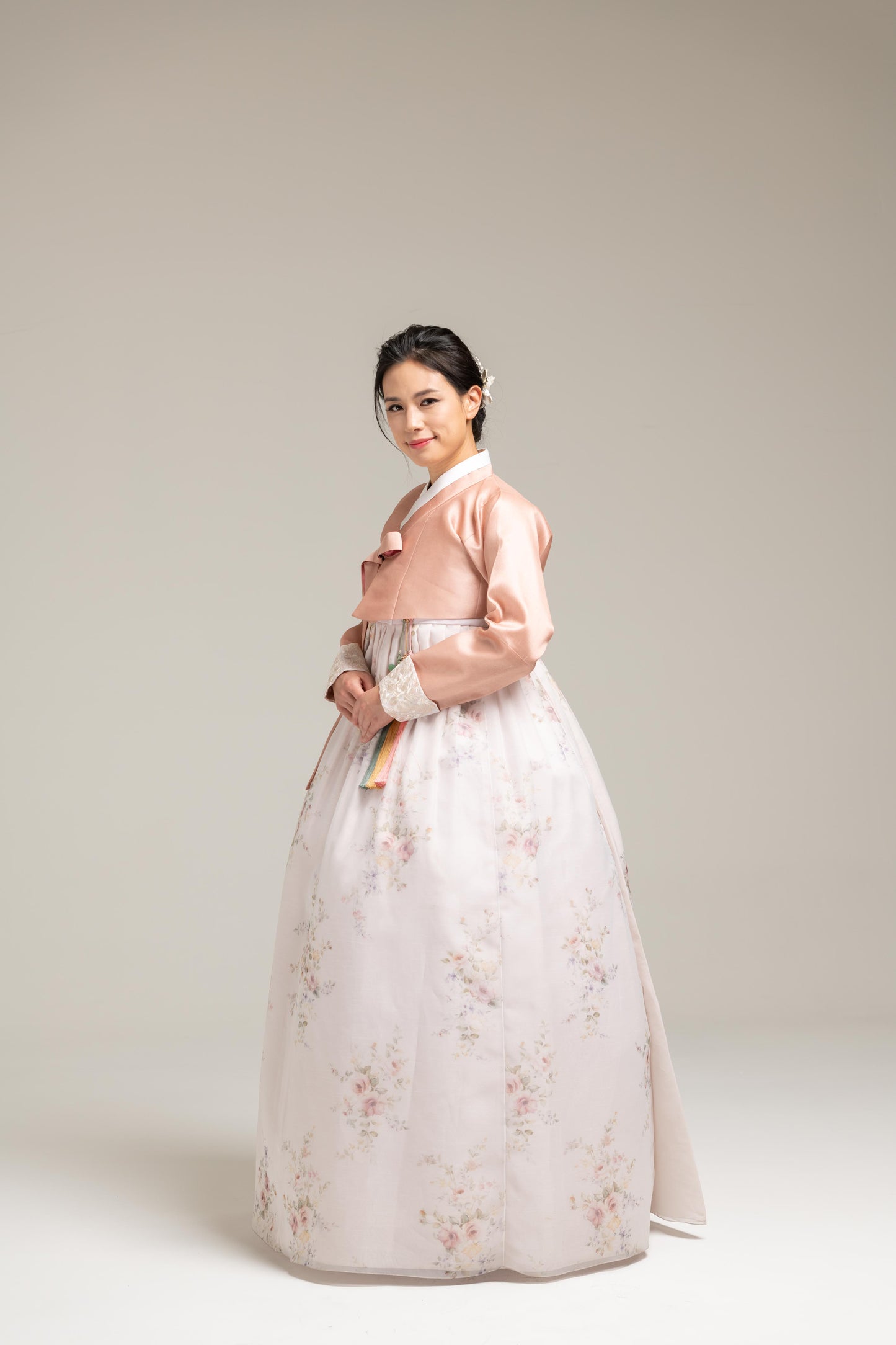 Peach Myungju Jeogori & Flower Patterned Dress