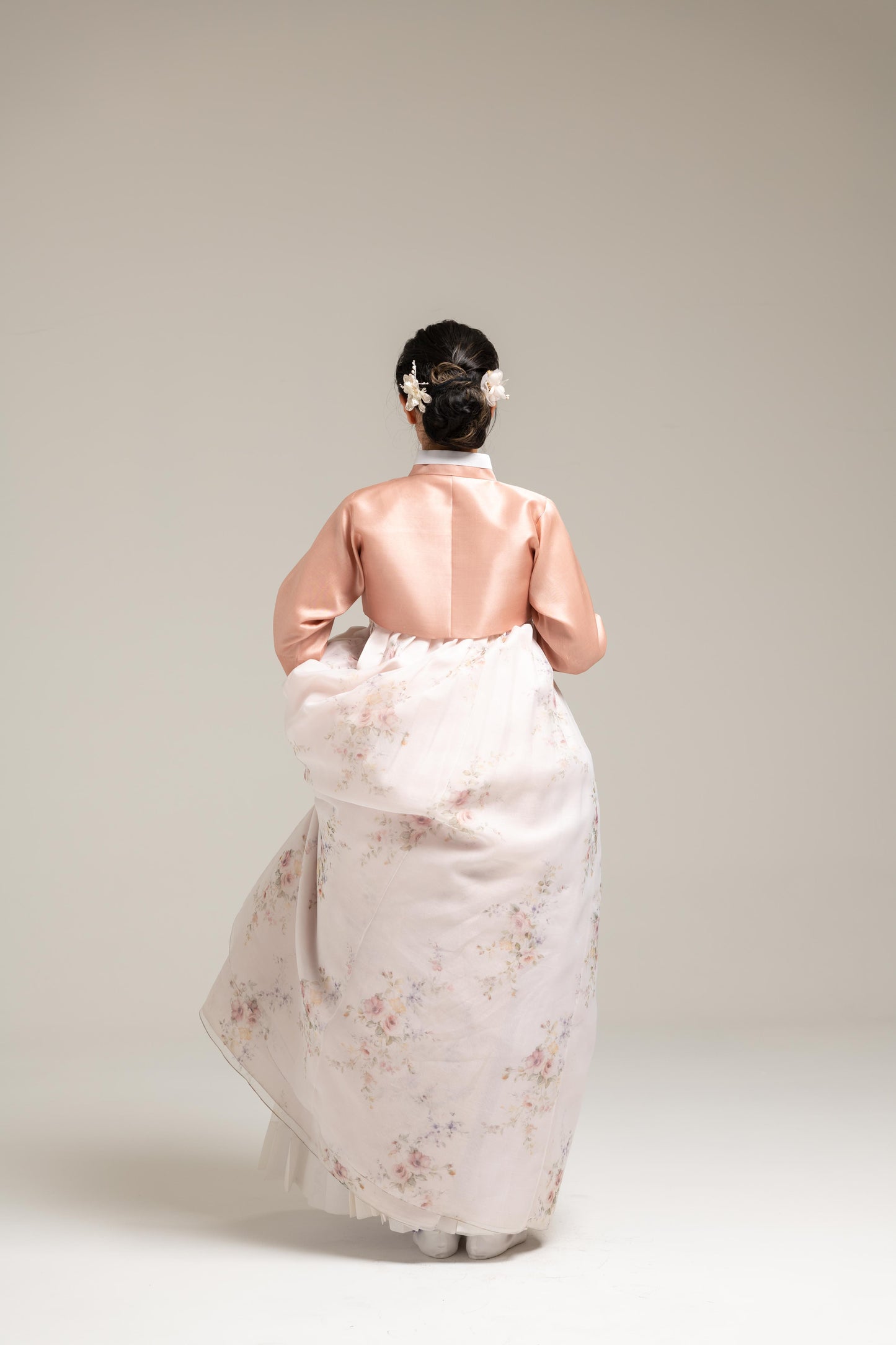 Peach Myungju Jeogori & Flower Patterned Dress