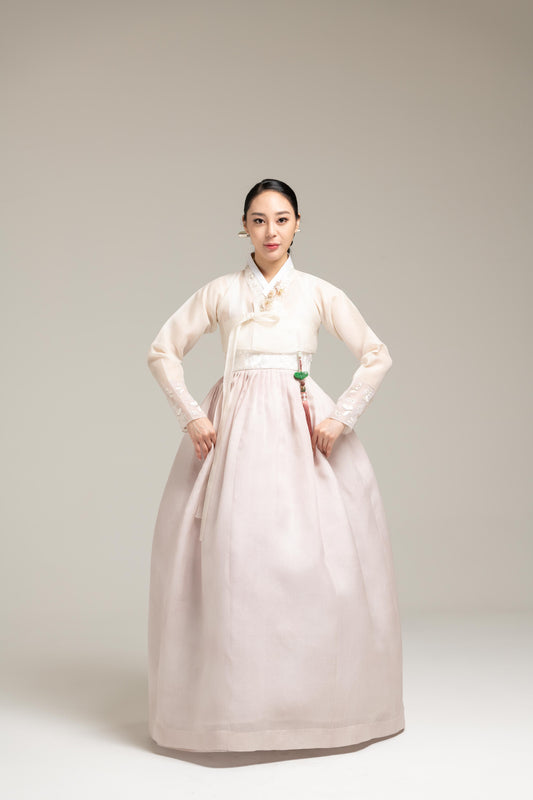 Bride's Mother's Hanbok - Butterfly Jeogori & Soft Pink Dress