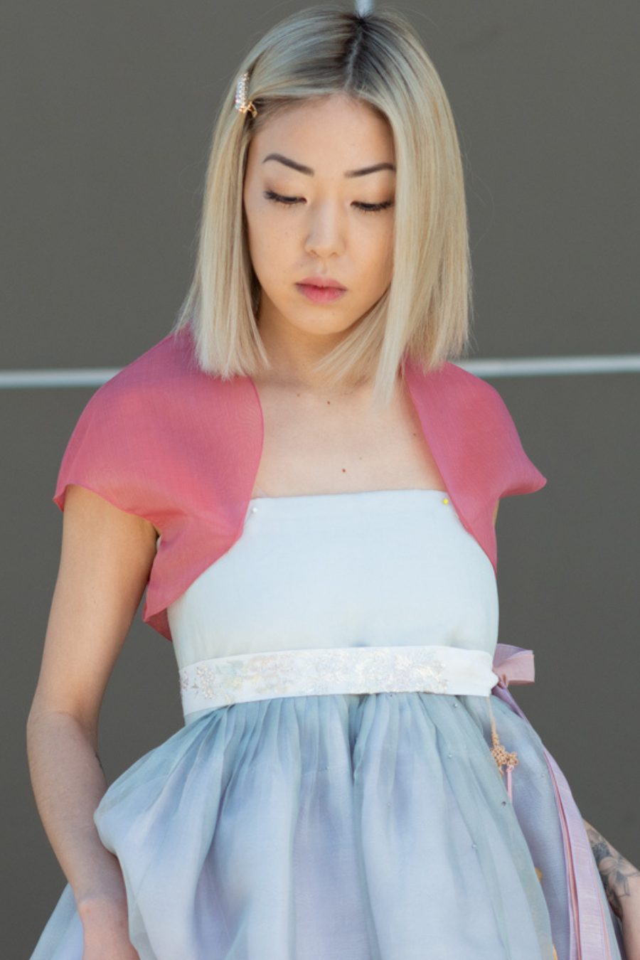 Hand Painted Silk Flower Dress in Cool Blue