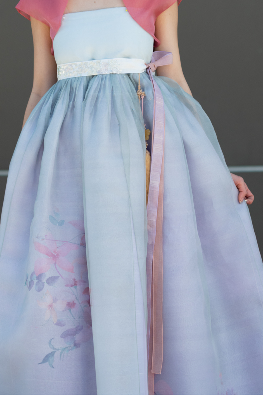 Hand Painted Silk Flower Dress in Cool Blue