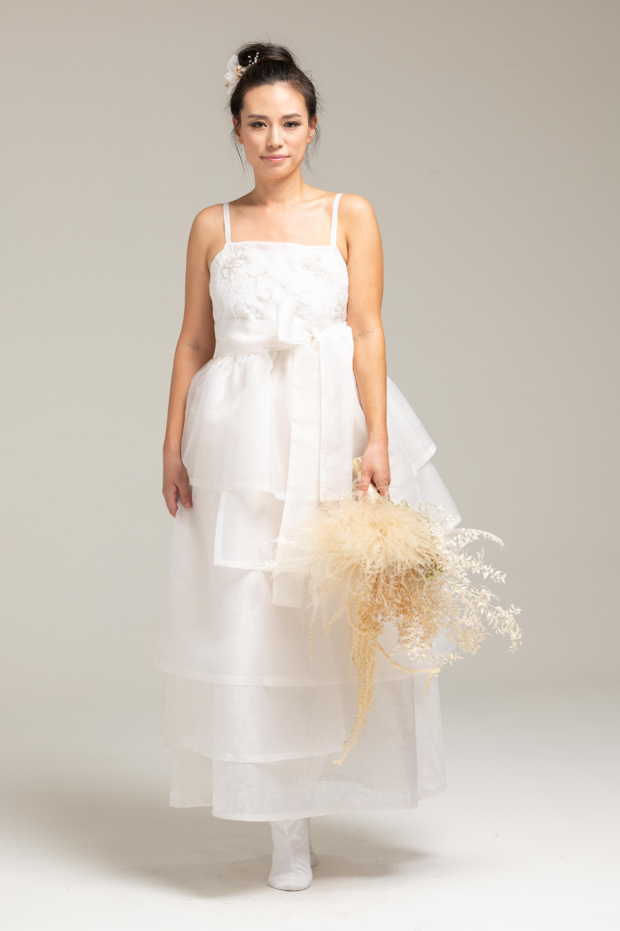 Layered White Minimal Wedding Dress Meehee Hanbok Layered White Minimal Wedding Dress Meehee Hanbok