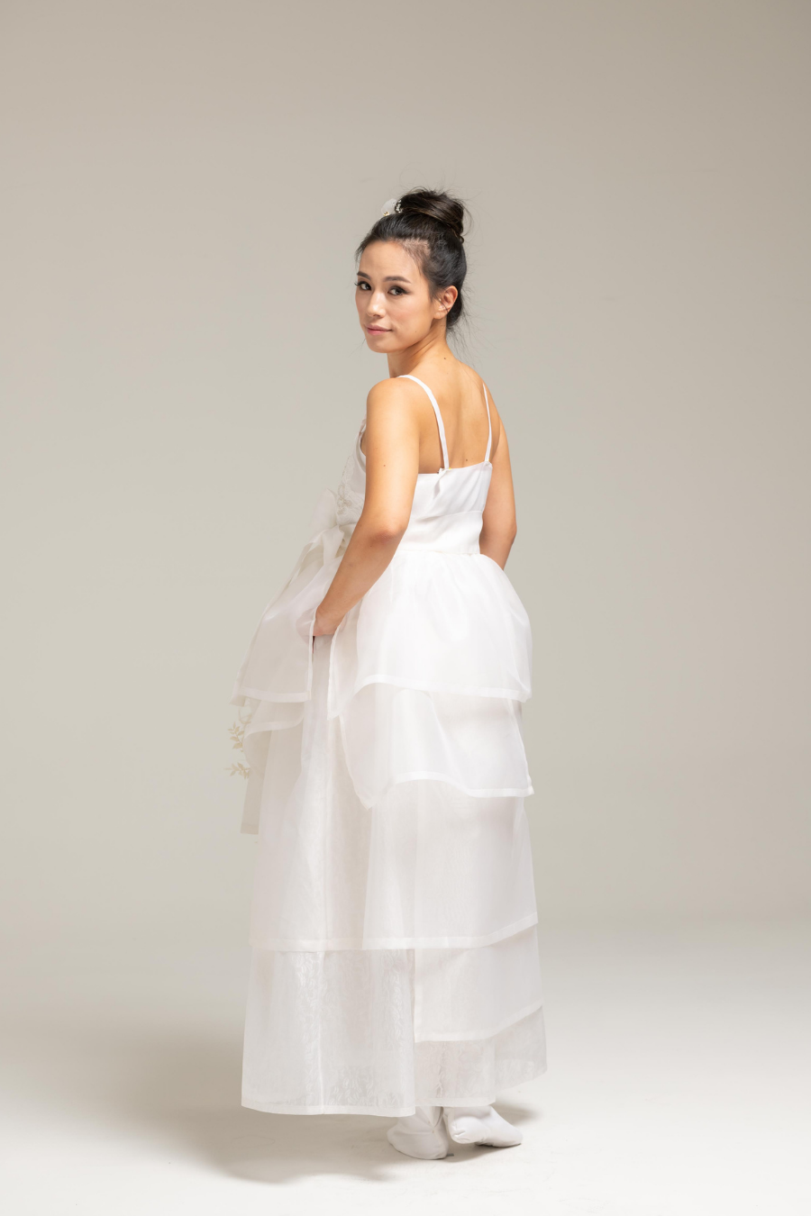 Layered White Minimal Wedding Dress