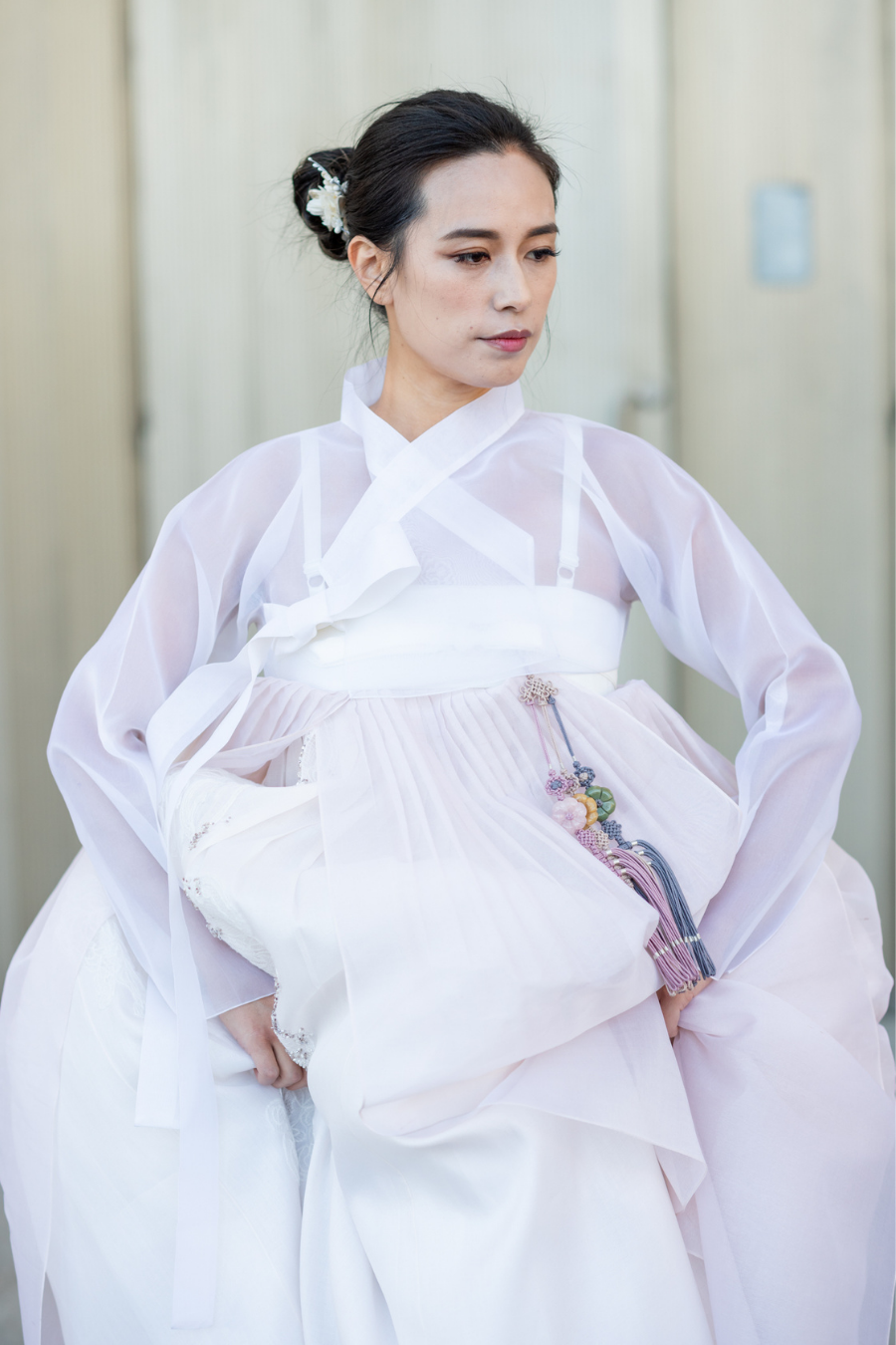 Semi transparent Long Sleeved Jeogori White Meehee Hanbok