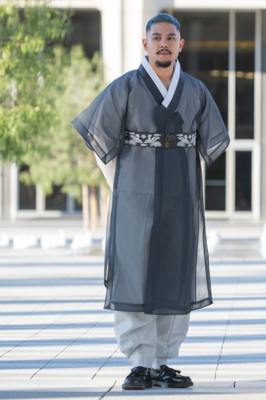 Men's Coat with Silver Trim and jade belt