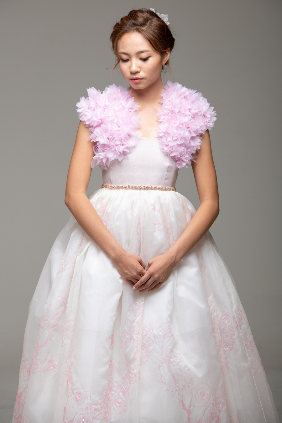White dress with pink beading (without bolero top)