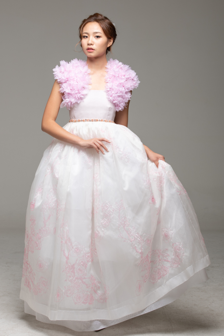 White dress with pink beading (without bolero top)