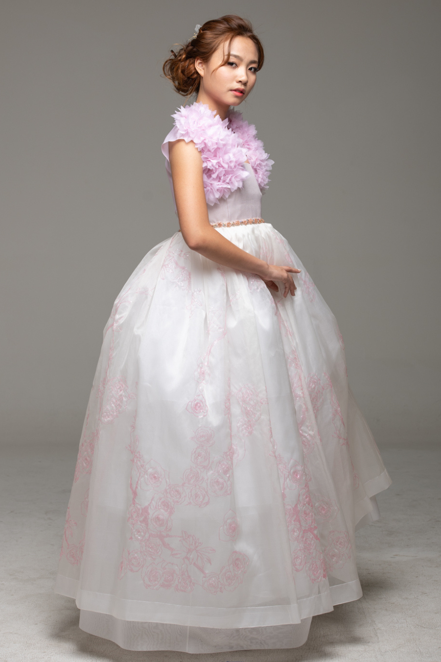 White dress with pink beading (without bolero top)