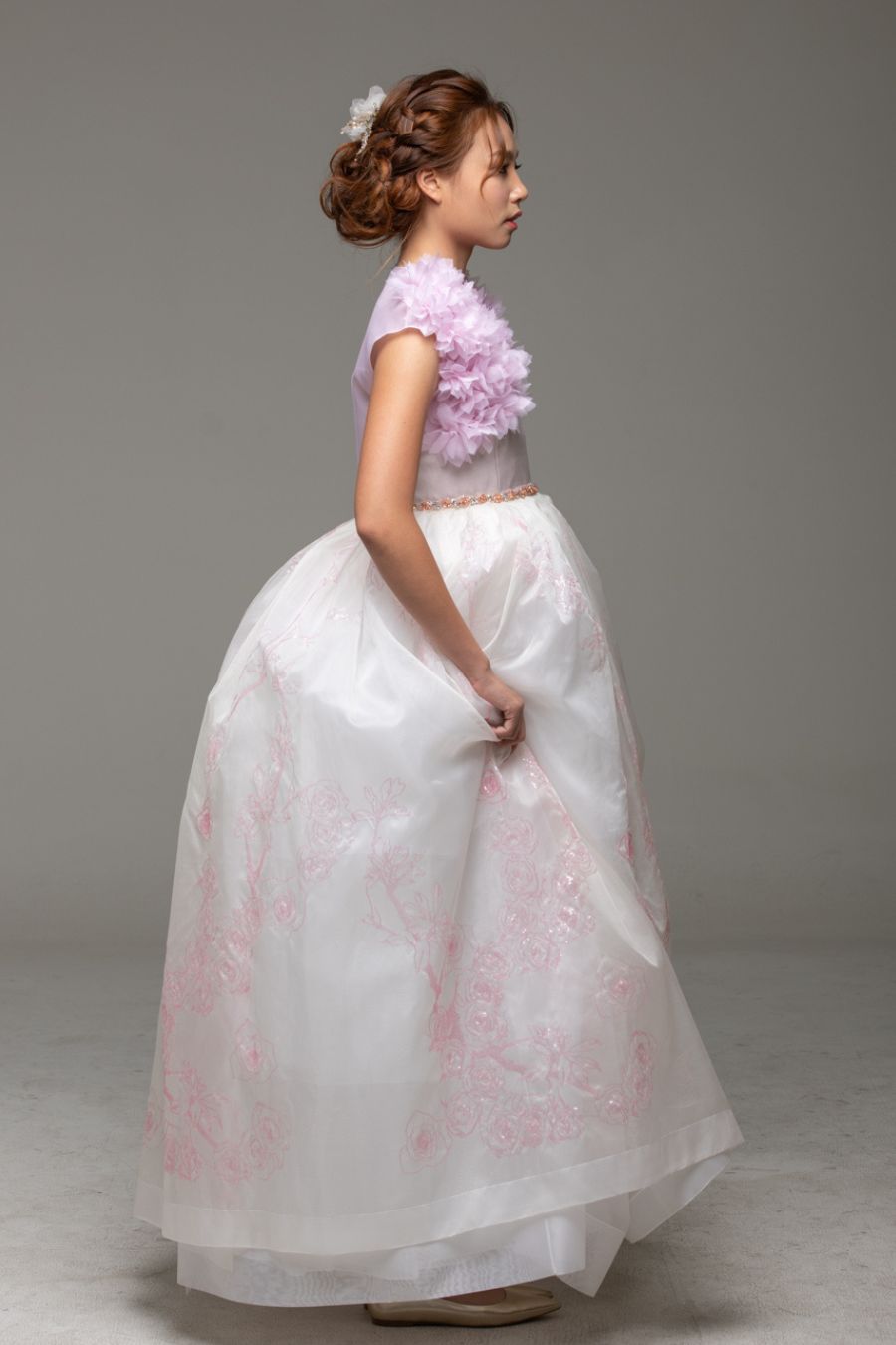 White dress with pink beading (without bolero top)