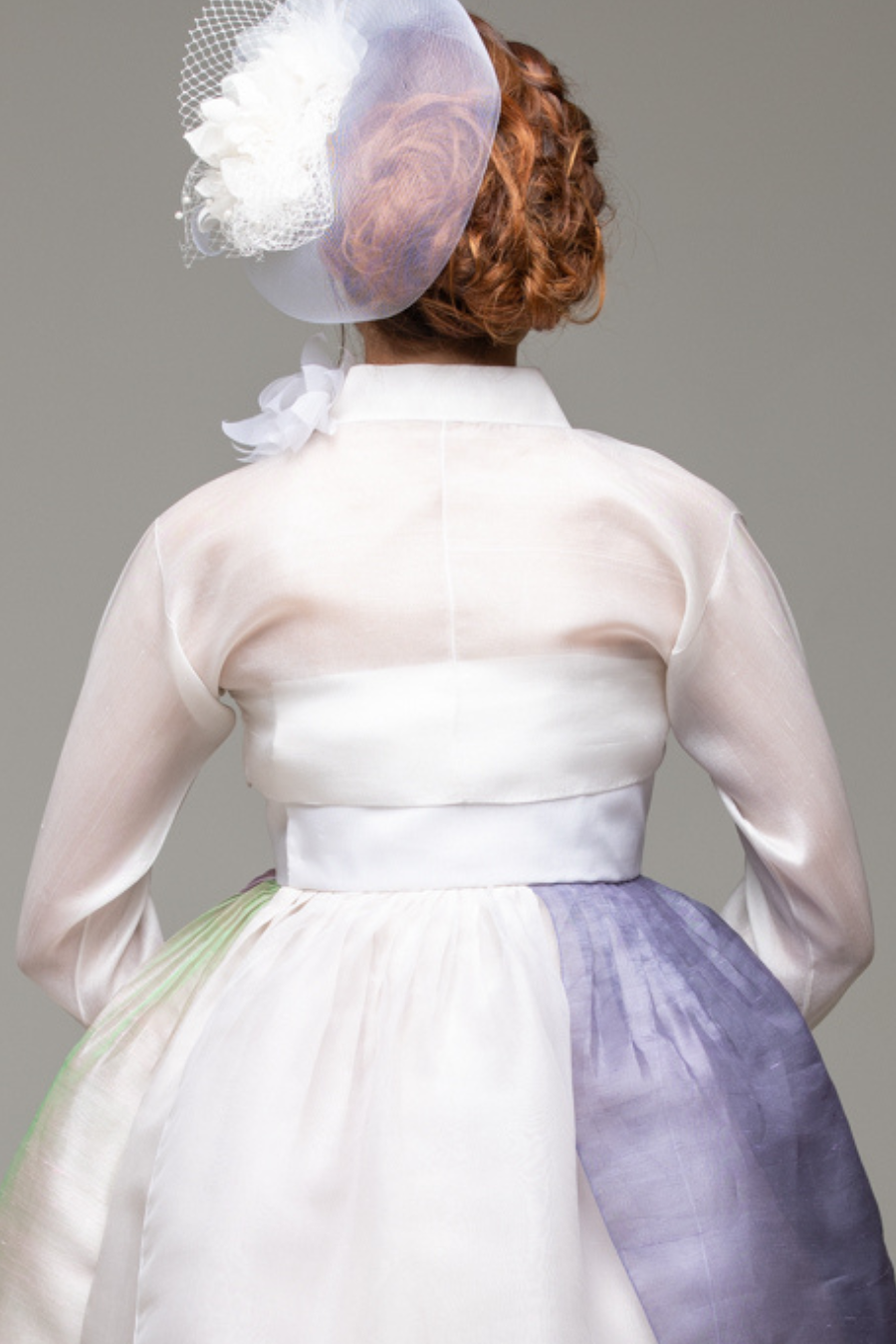 Long Sleeved White Jeogori with Silk Flowers & Beading