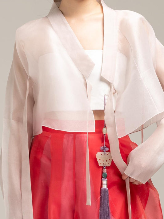 Semi-transparent Long-Sleeved Jeogori Jacket (Cream)
