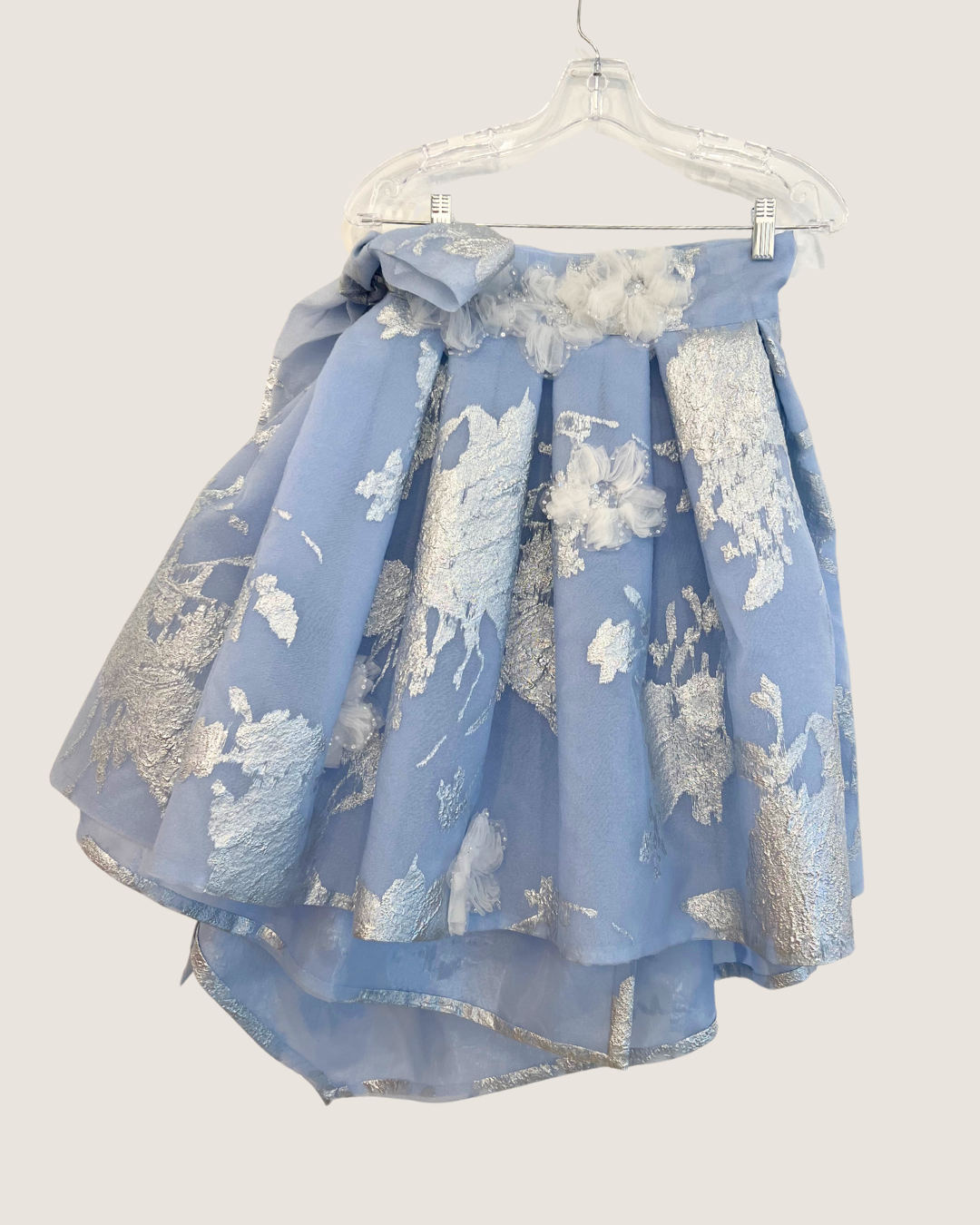 Blue Silk Wrap Skirt with Silver Embellishment