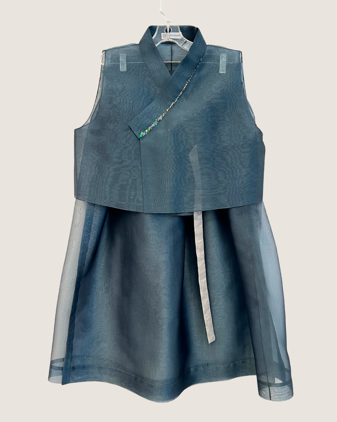 Hand-beaded jeogori with single layer skirt