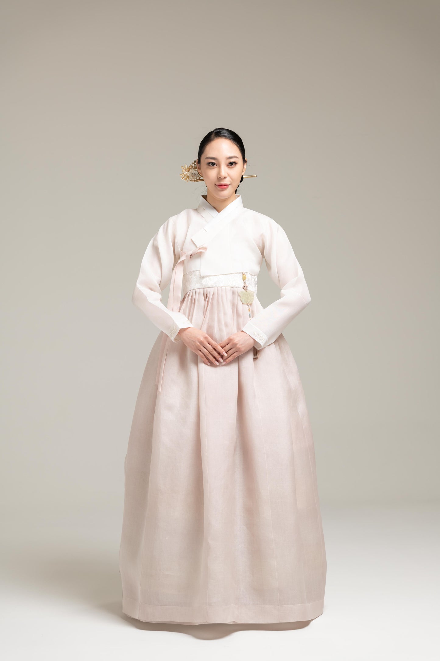 Soft Pink Silk Hanbok With Embroidery