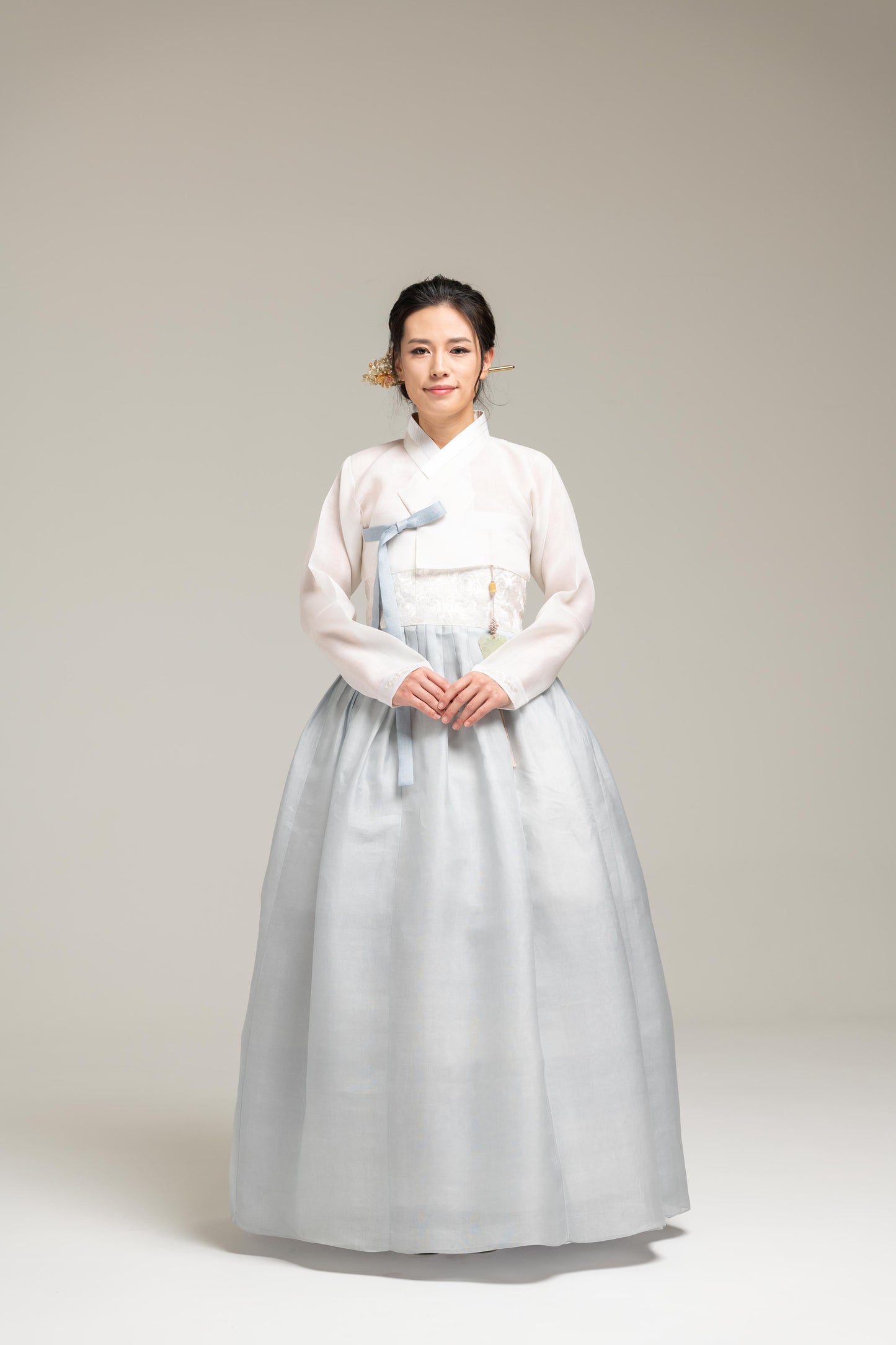 Soft Blue Silk Hanbok with Embroidery
