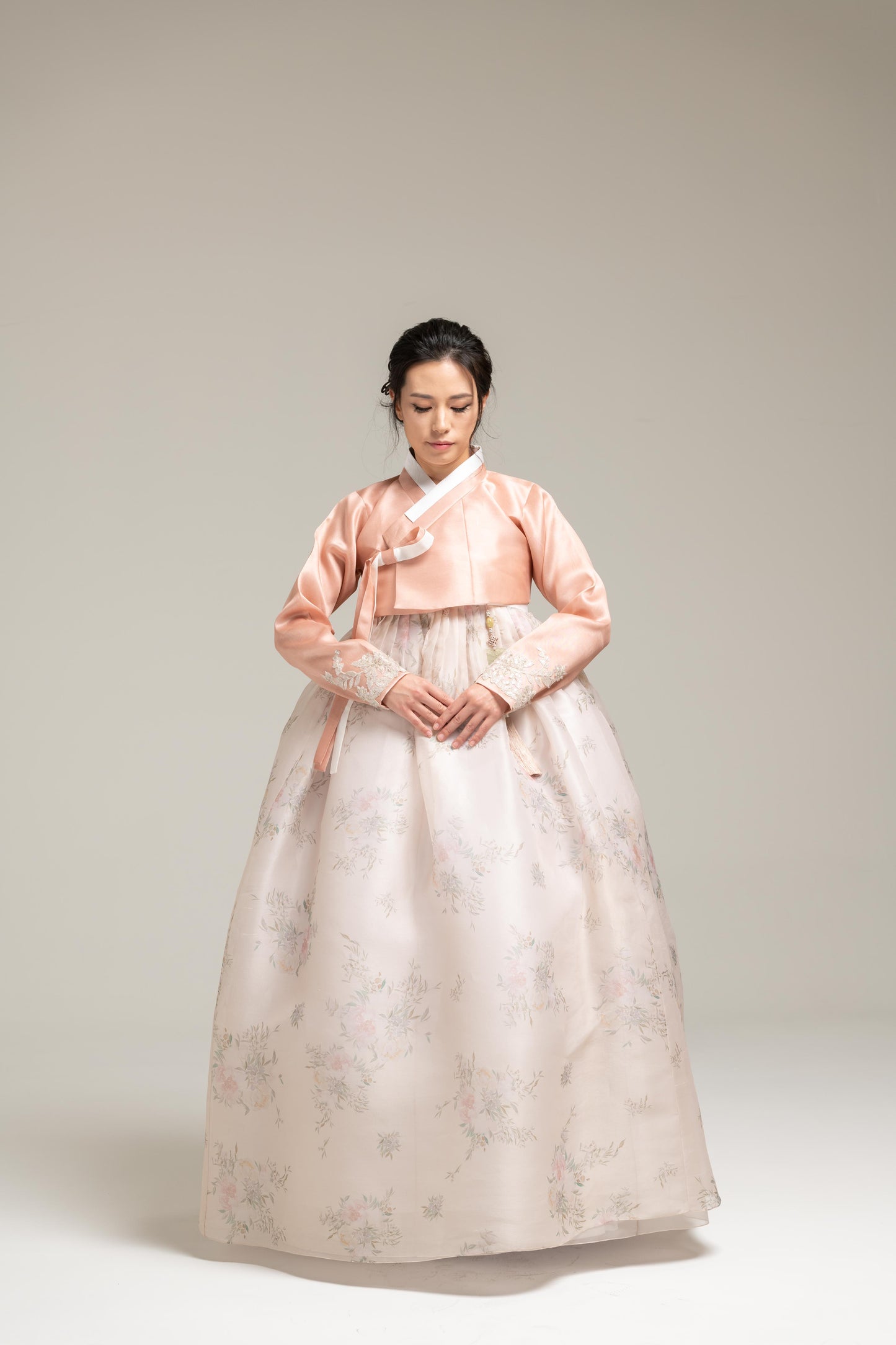 Lace Jeogori & Flower Print Skirt