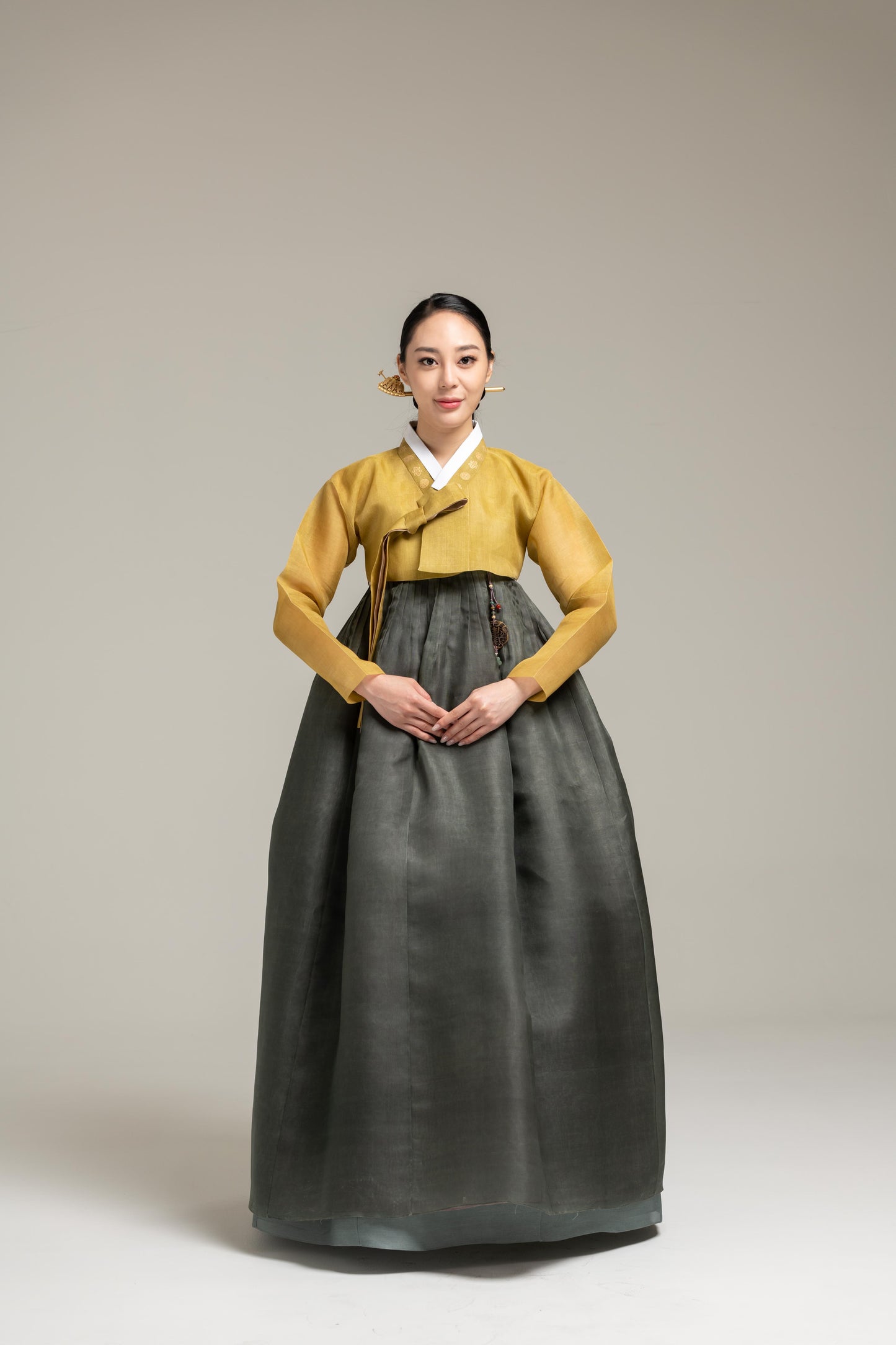 Gold Jeogori & Olive Queen's Skirt