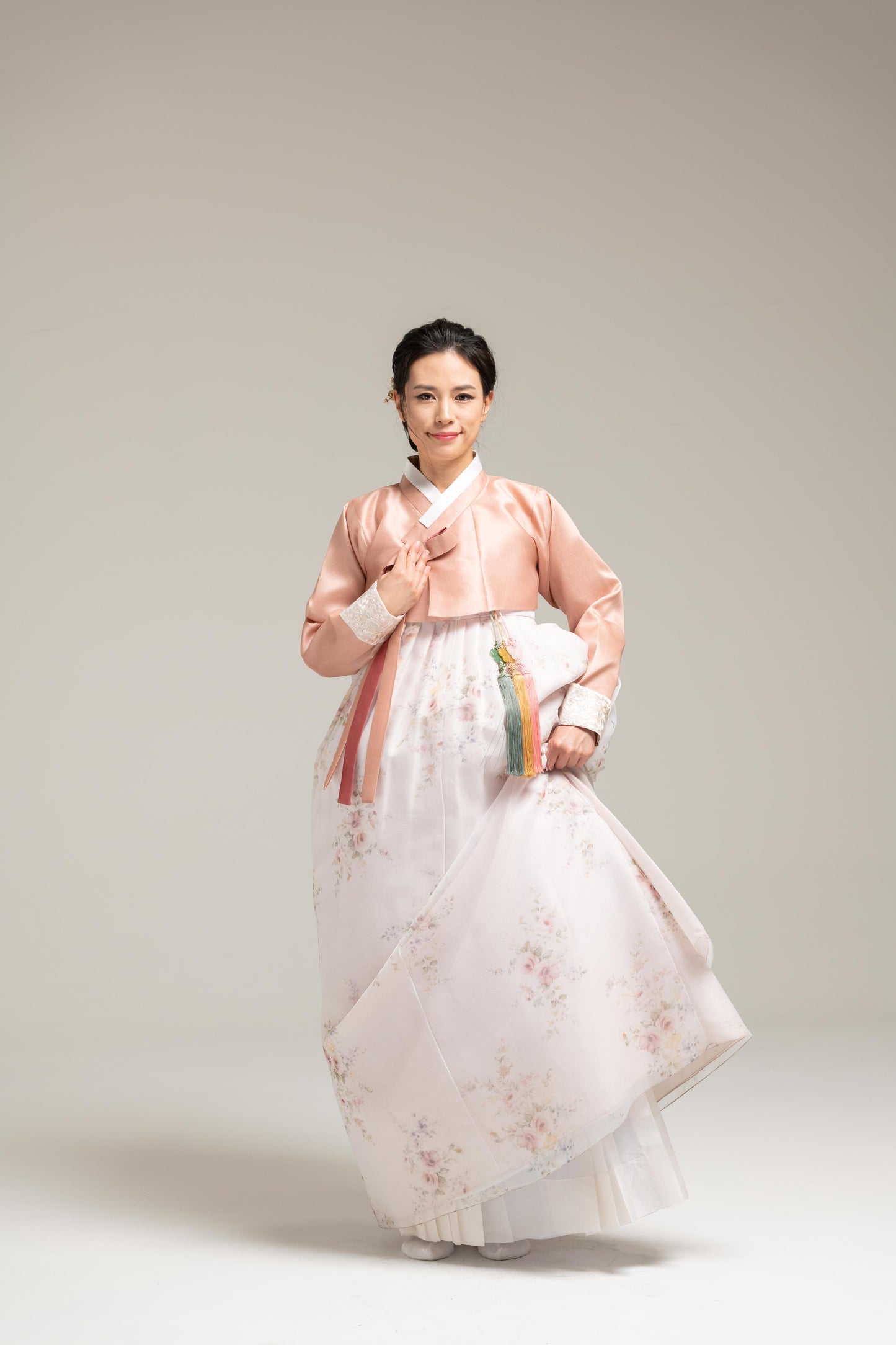 Peach Myungju Jeogori & Flower Patterned Dress