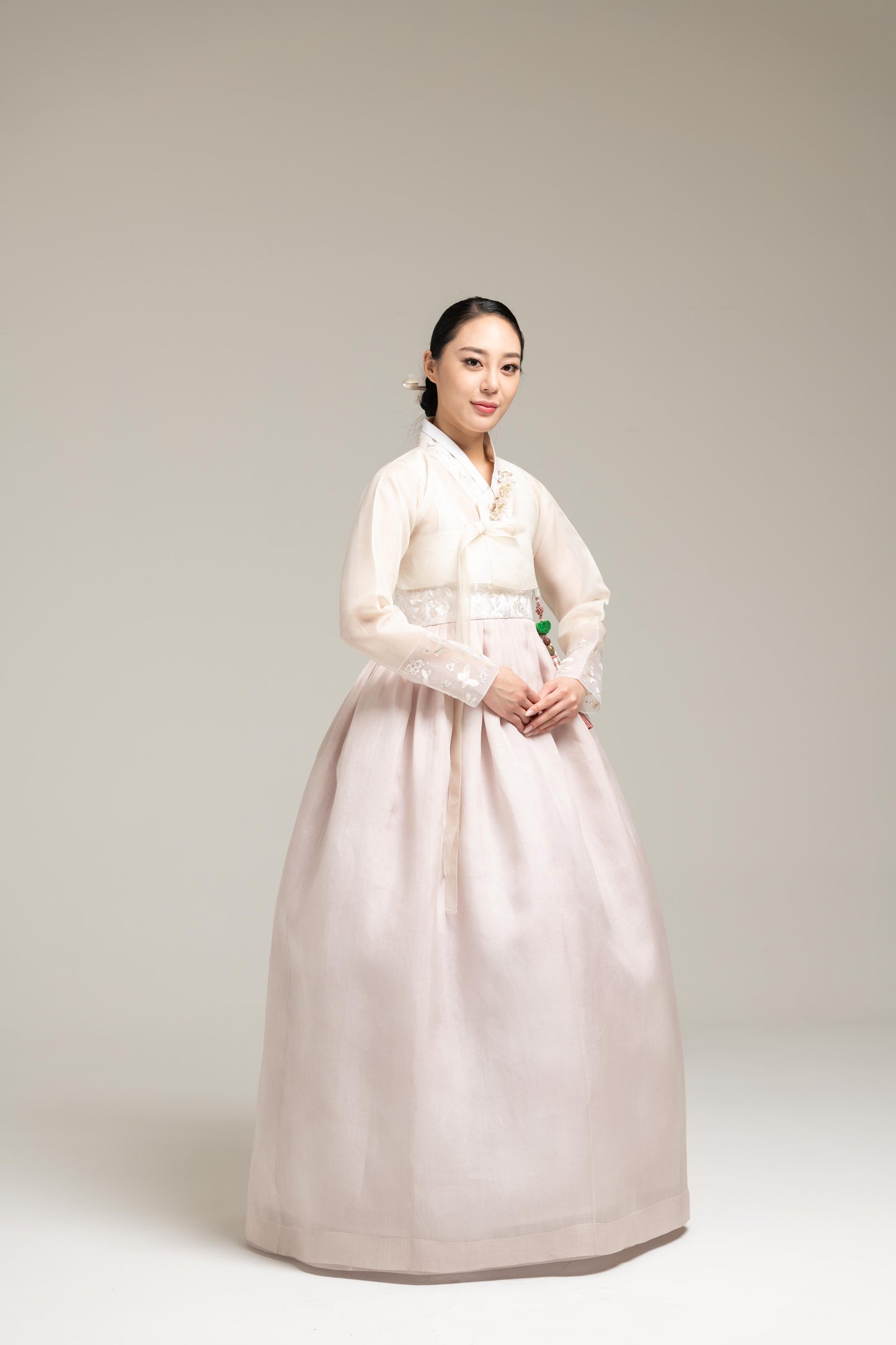 Bride's Mother's Hanbok - Butterfly Jeogori & Soft Pink Dress