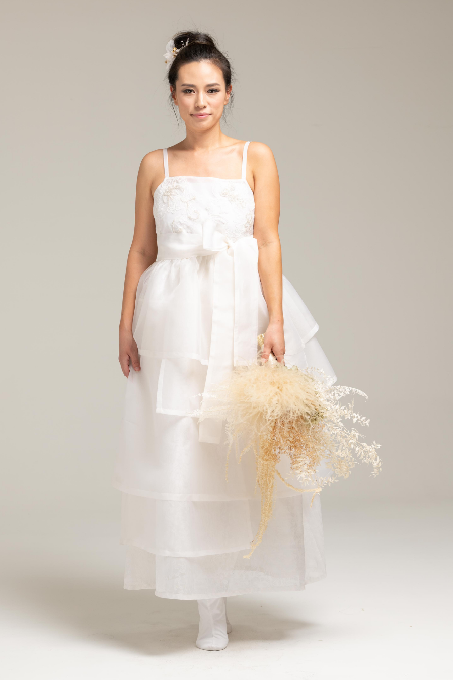 Layered White Minimal Wedding Dress