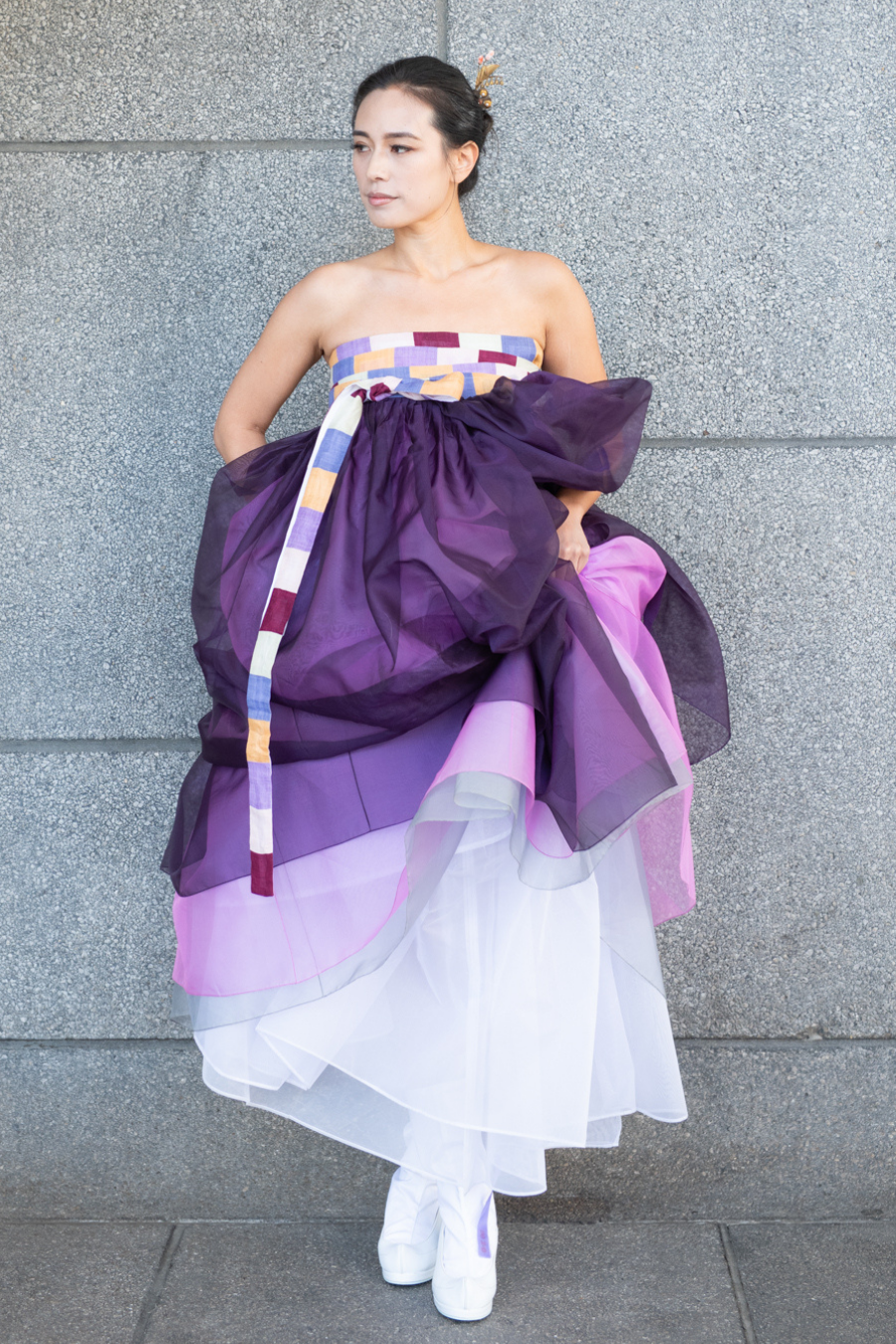 fitted lace wedding dress Purple Silk Hanbok Dress – Meehee Hanbok