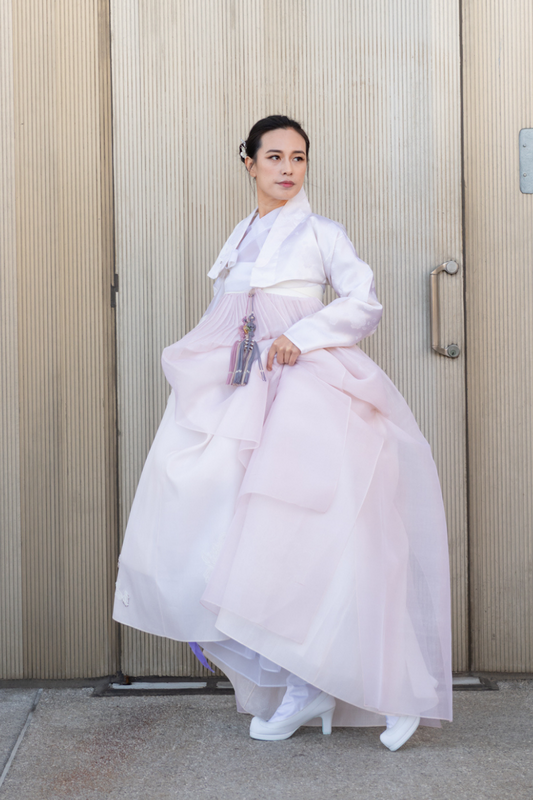 Bride's Light Pink Panel Dress Hanbok
