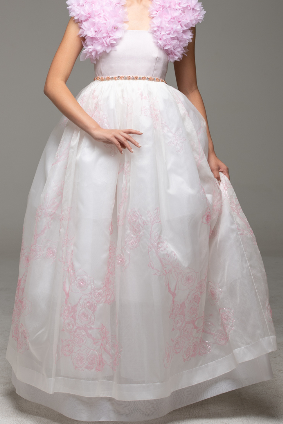 White dress with pink beading (without bolero top)