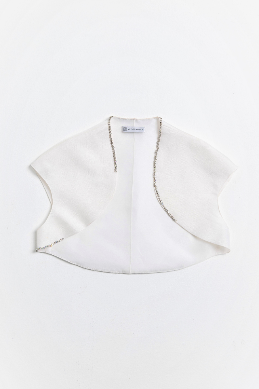 White Sleeveless Silk Vest (Bolero) With Hand Beading